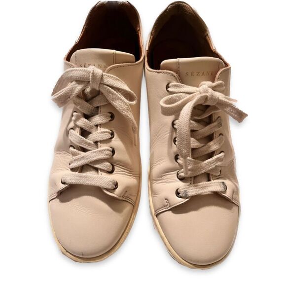 Sézane Jack Trainers Size 8 - Women's Leather Cream Sneakers - Picture 1 of 4